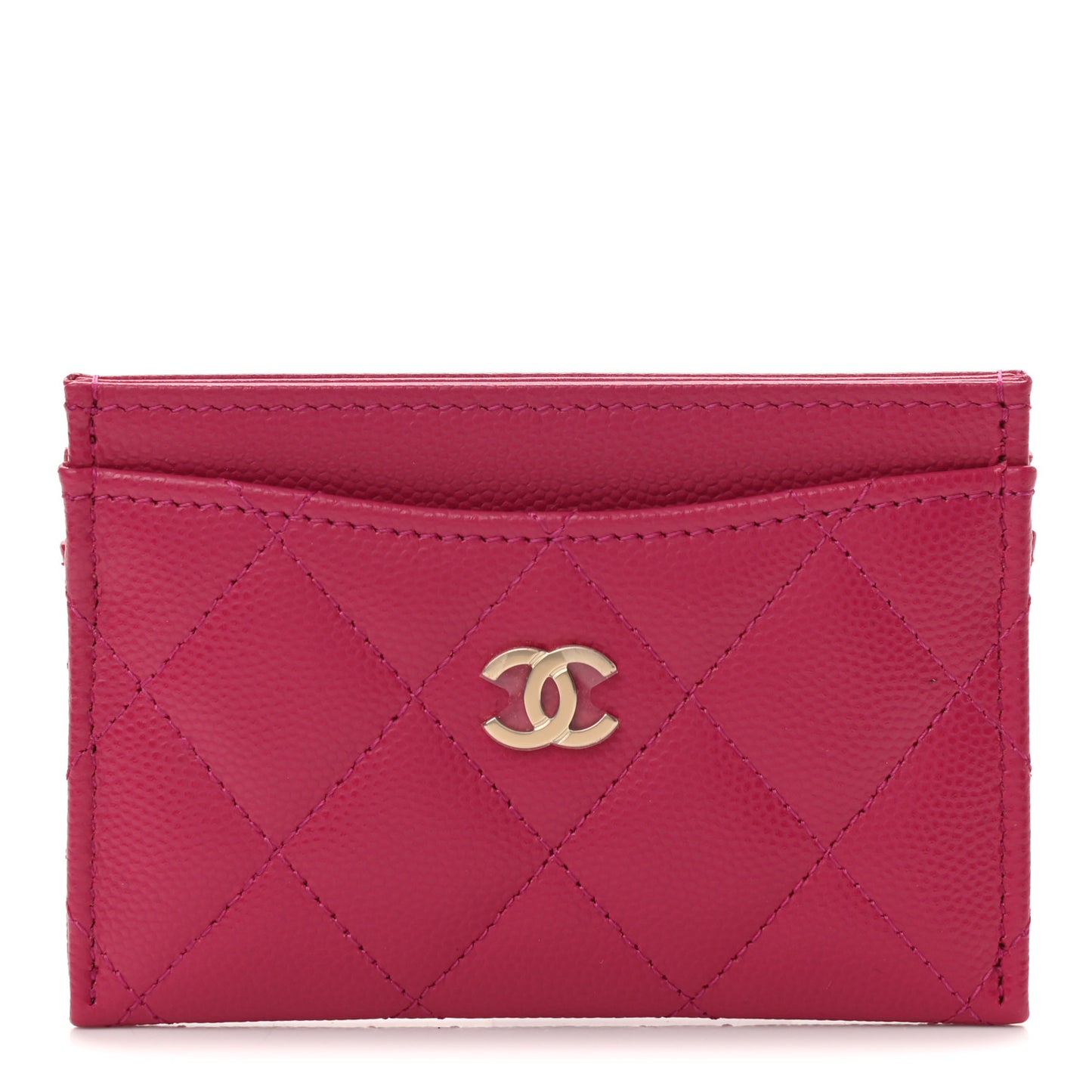 Caviar Quilted Card Holder Fuchsia