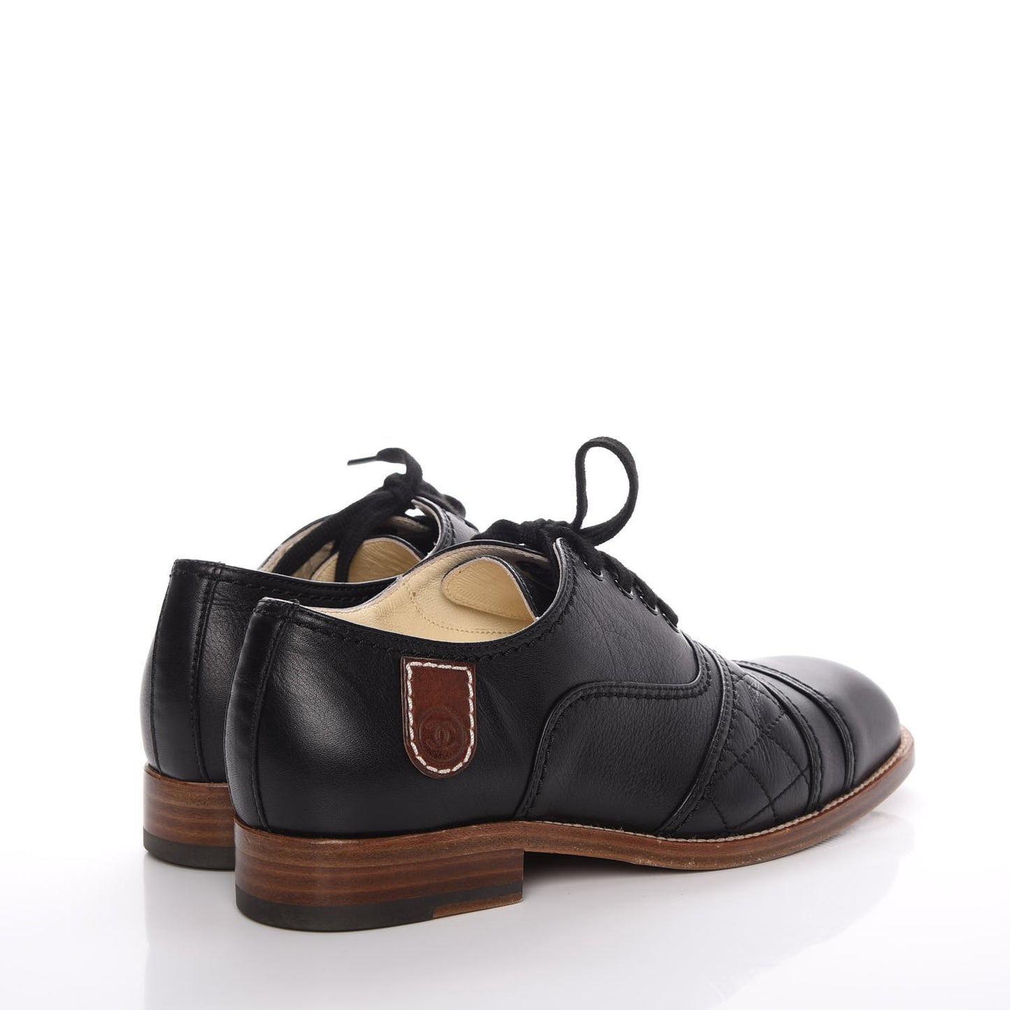Calfskin Quilted CC Lace Up Oxfords 36 Black