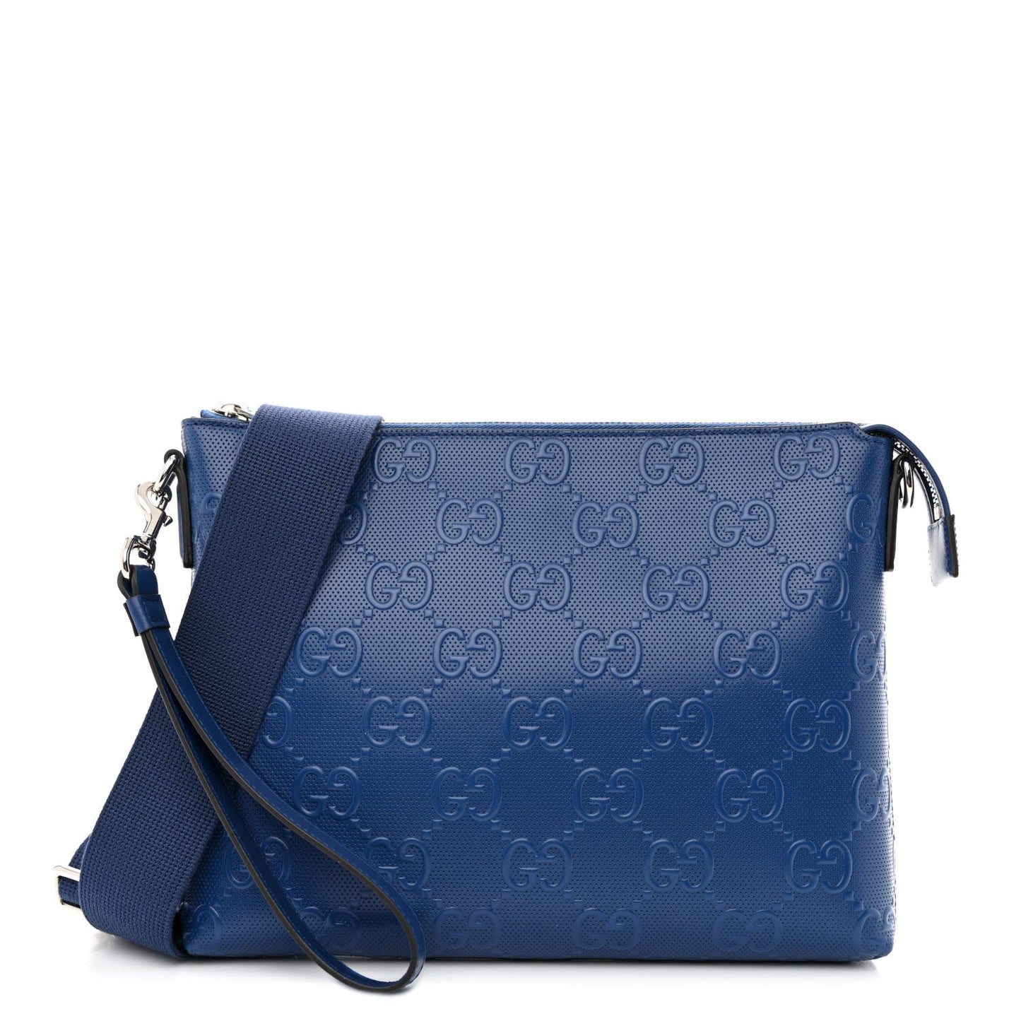 Calfskin GG Tennis Embossed Medium Wristlet Messenger Bag Intense Metal Blue