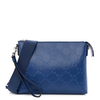Gucci Calfskin GG Tennis Embossed Medium Wristlet Messenger Bag Intense Metal Blue 1 of 11
