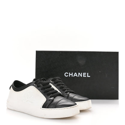 Chanel Calfskin Womens CC Sneakers 36 Black White 9 of 9