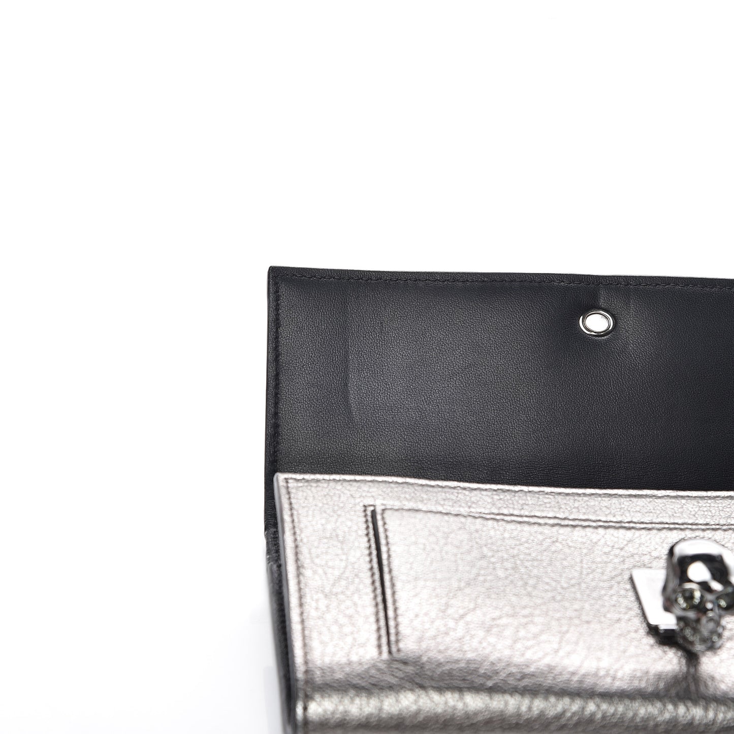 Metallic Calfskin Skull Wallet on Chain Black Pearl