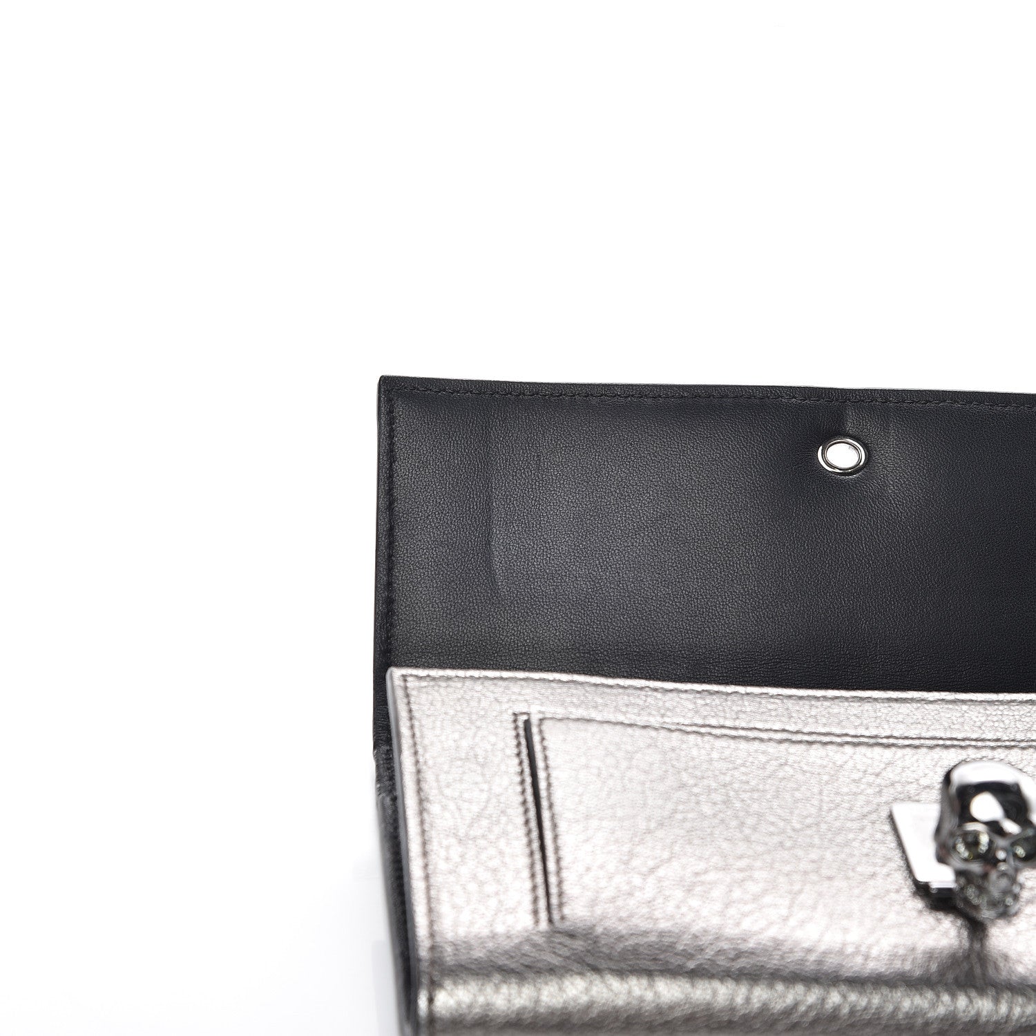 Alexander McQueen Metallic Calfskin Skull Wallet on Chain Black Pearl 12 of 12