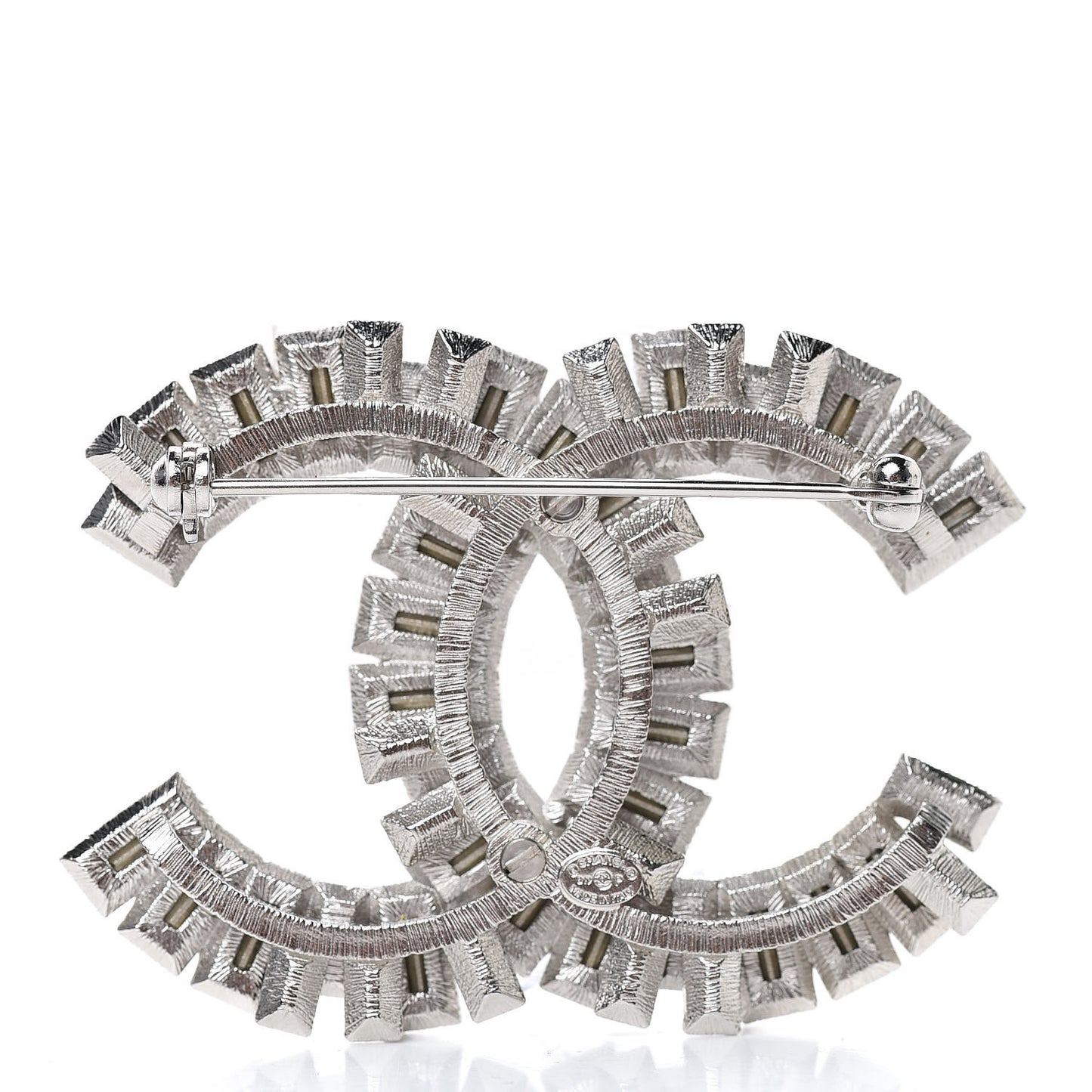 Crystal Baguette CC Brooch Silver Black