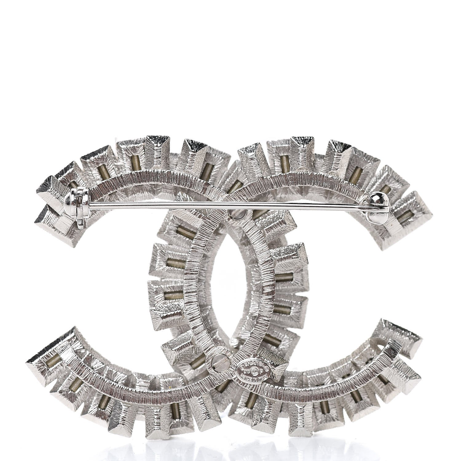 Chanel Crystal Baguette CC Brooch Silver Black 3 of 5
