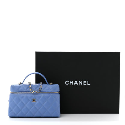 Chanel Caviar Quilted Top Handle Slim Vanity With Chain Blue 10 of 10