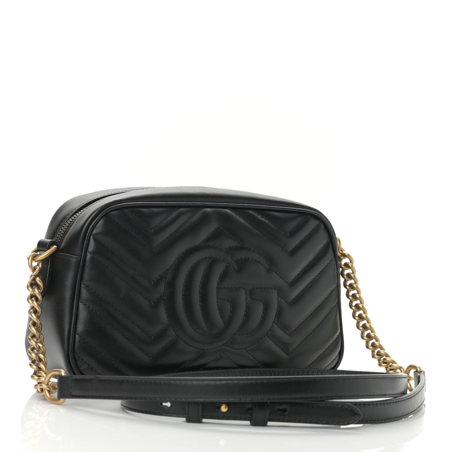 Gucci Calfskin Matelasse Small GG Marmont Chain Shoulder Bag Black 3 of 10