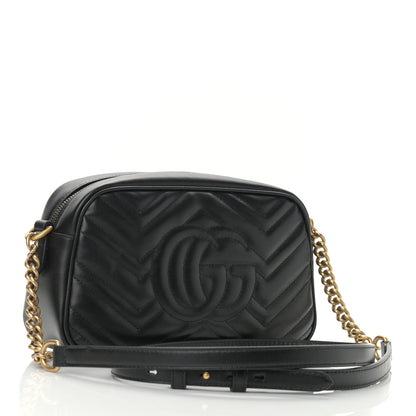 Gucci Calfskin Matelasse Small GG Marmont Chain Shoulder Bag Black 3 of 10