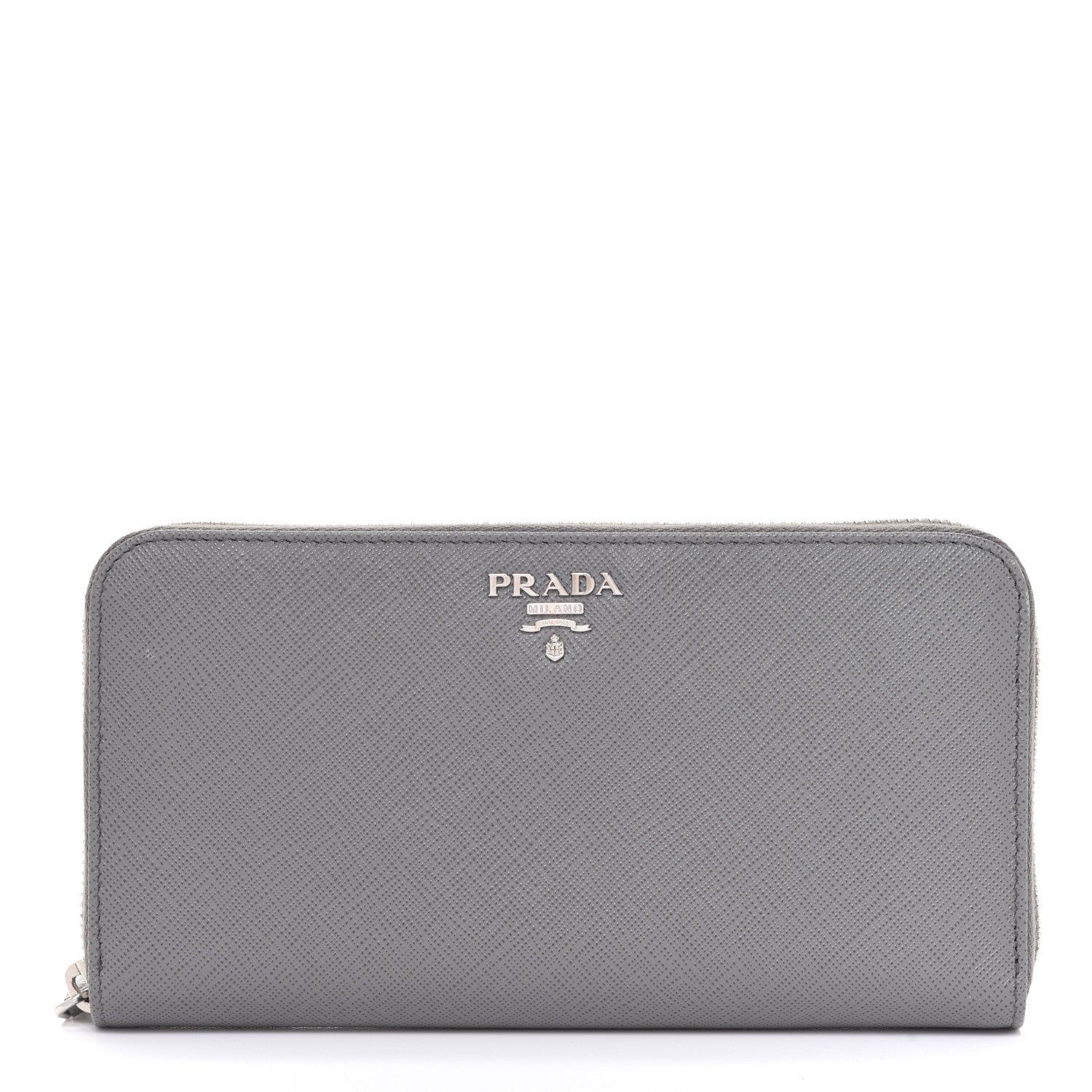 Prada Saffiano Metal Zip Around Wallet Grey 1 of 6