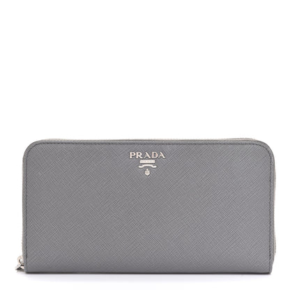 Prada Saffiano Metal Zip Around Wallet Grey 1 of 6