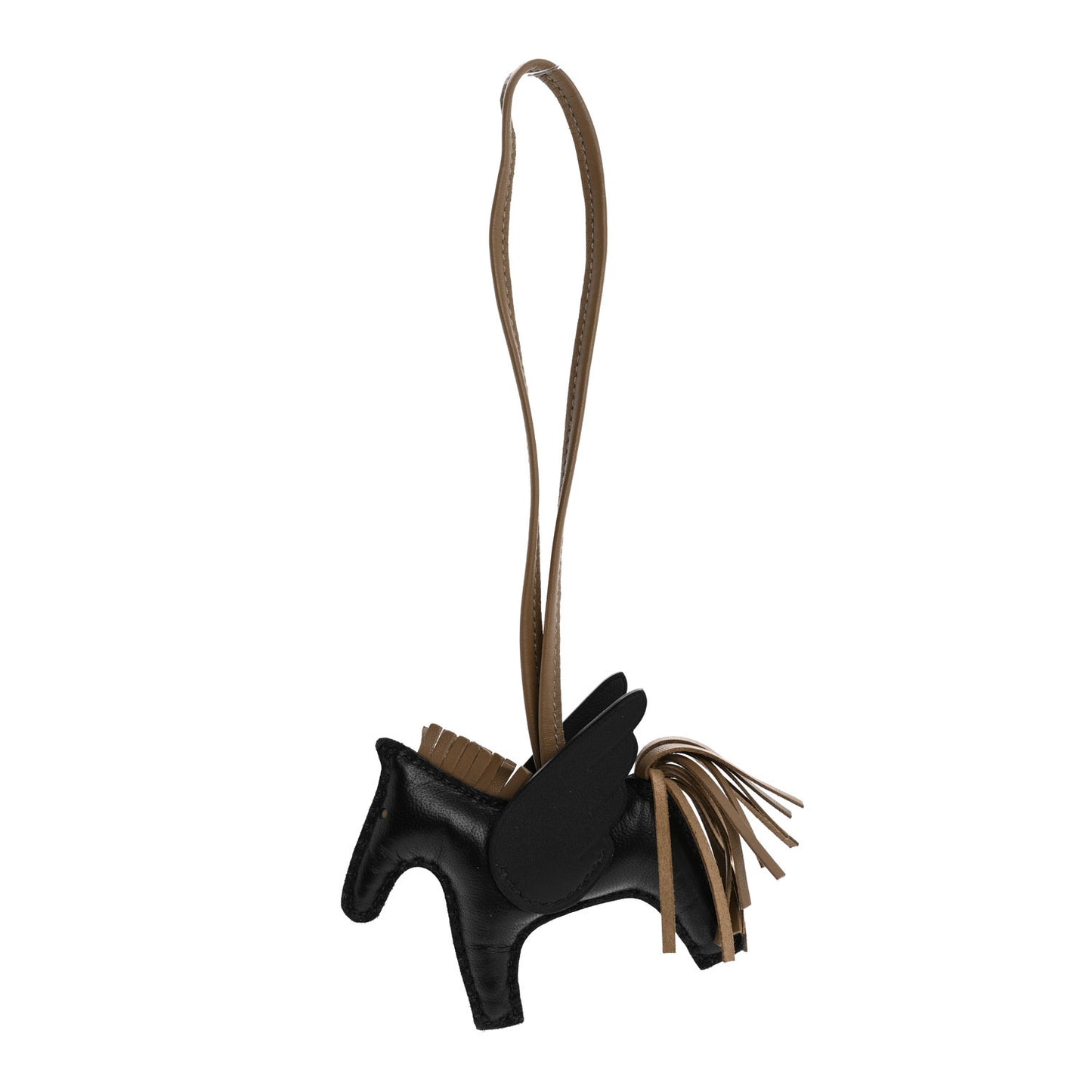 Milo Lambskin Grigri Rodeo Pegase Horse Bag Charm Black Etoupe