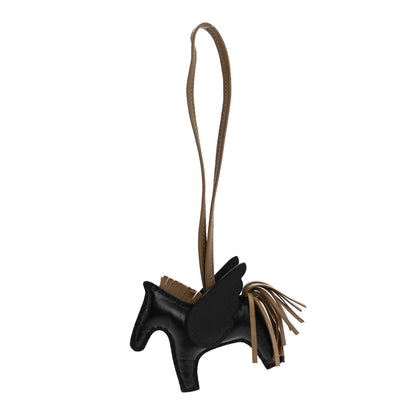 Hermes Milo Lambskin Grigri Rodeo Pegase Horse Bag Charm Black Etoupe 1 of 5