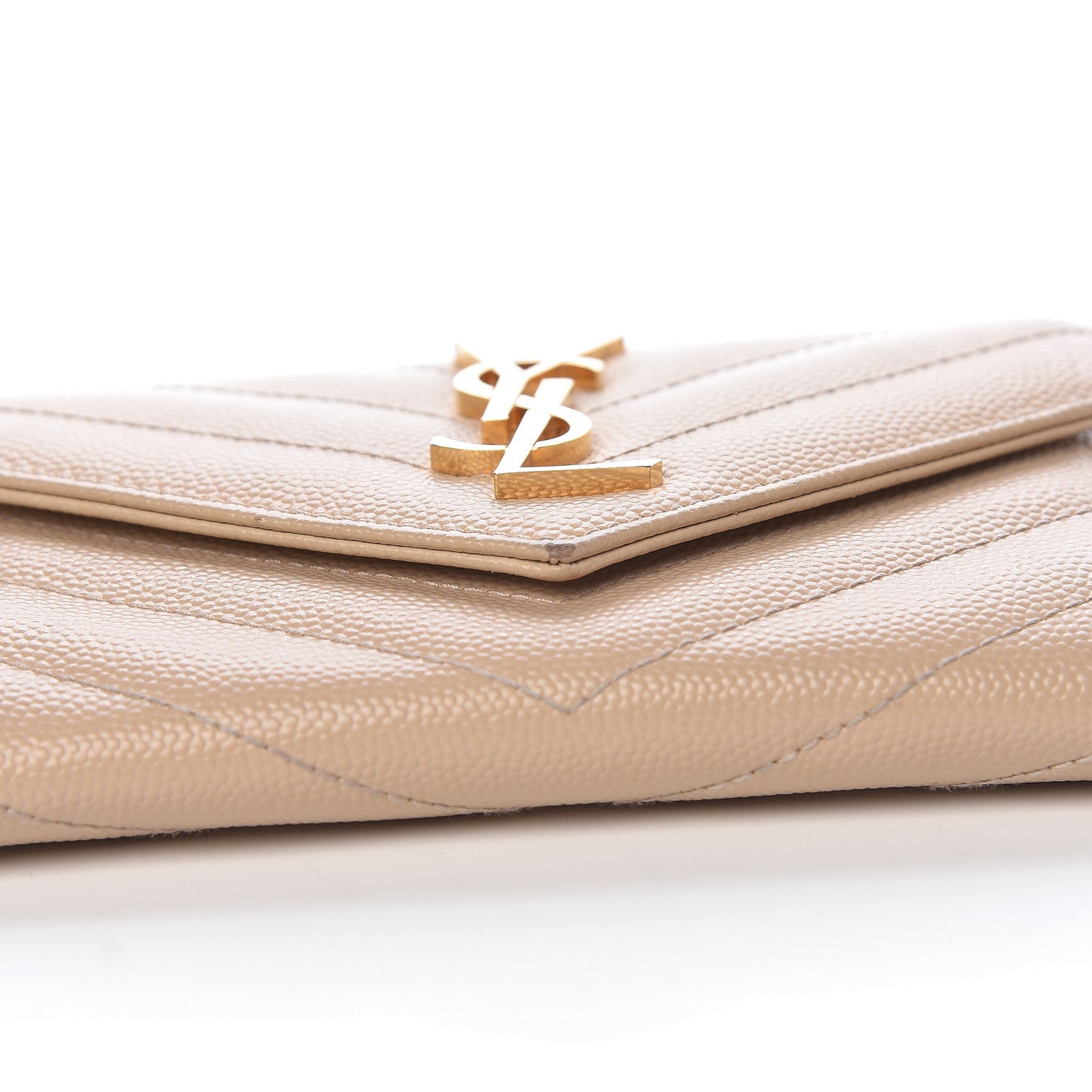 Saint Laurent Grain De Poudre Matelasse Chevron Small Monogram Envelope Wallet Nude Powder 13 of 13