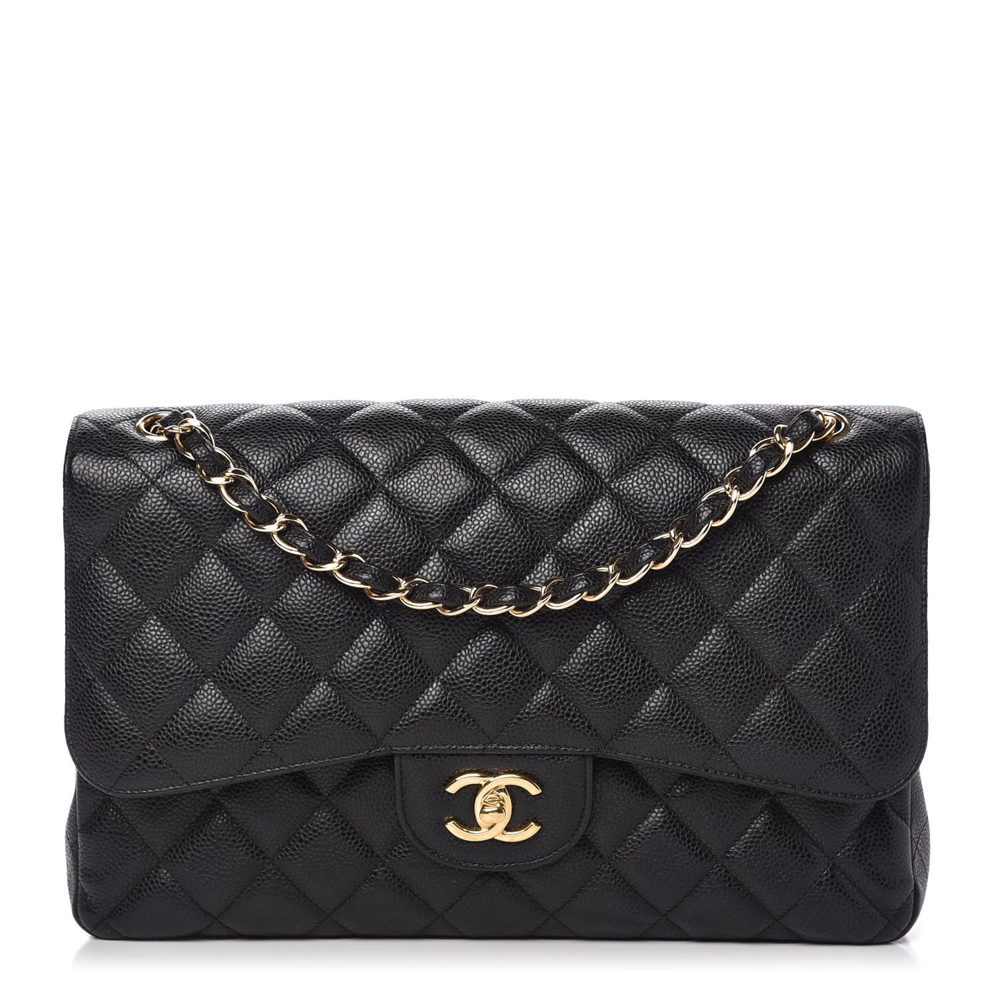 Caviar Quilted Jumbo Double Flap Black