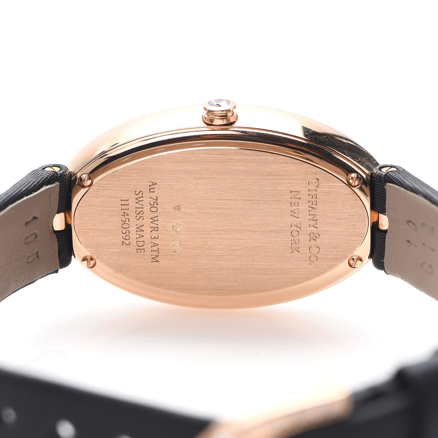 Tiffany 18K Rose Gold Satin Diamond Bezel 21mm 2-Hand Cocktail Quartz Watch Black 4 of 7