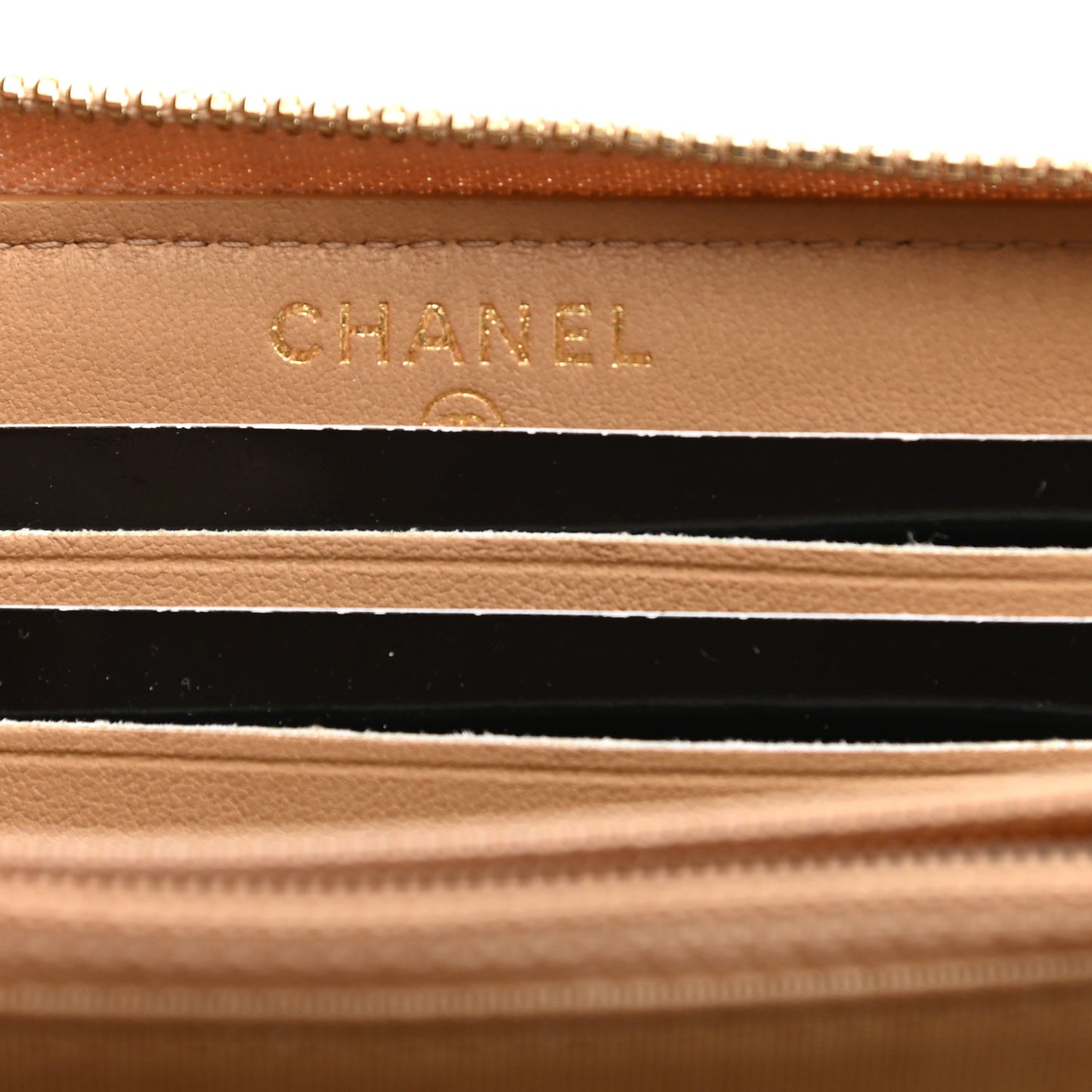 Glazed Lambskin Chevron Quilted Zip Around Wallet Beige