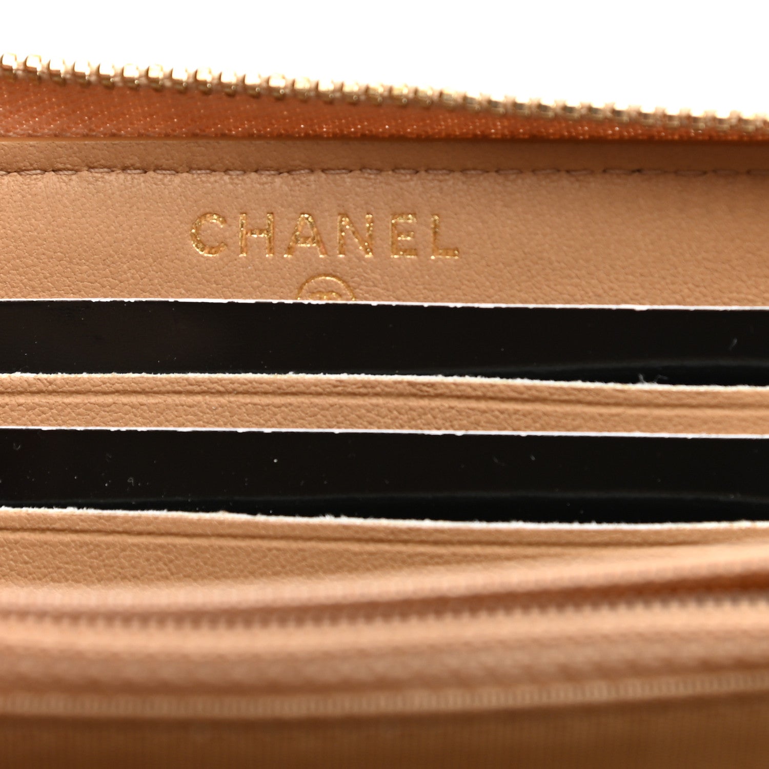 Chanel Glazed Lambskin Chevron Quilted Zip Around Wallet Beige 6 of 10
