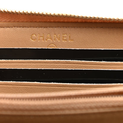 Chanel Glazed Lambskin Chevron Quilted Zip Around Wallet Beige 6 of 10