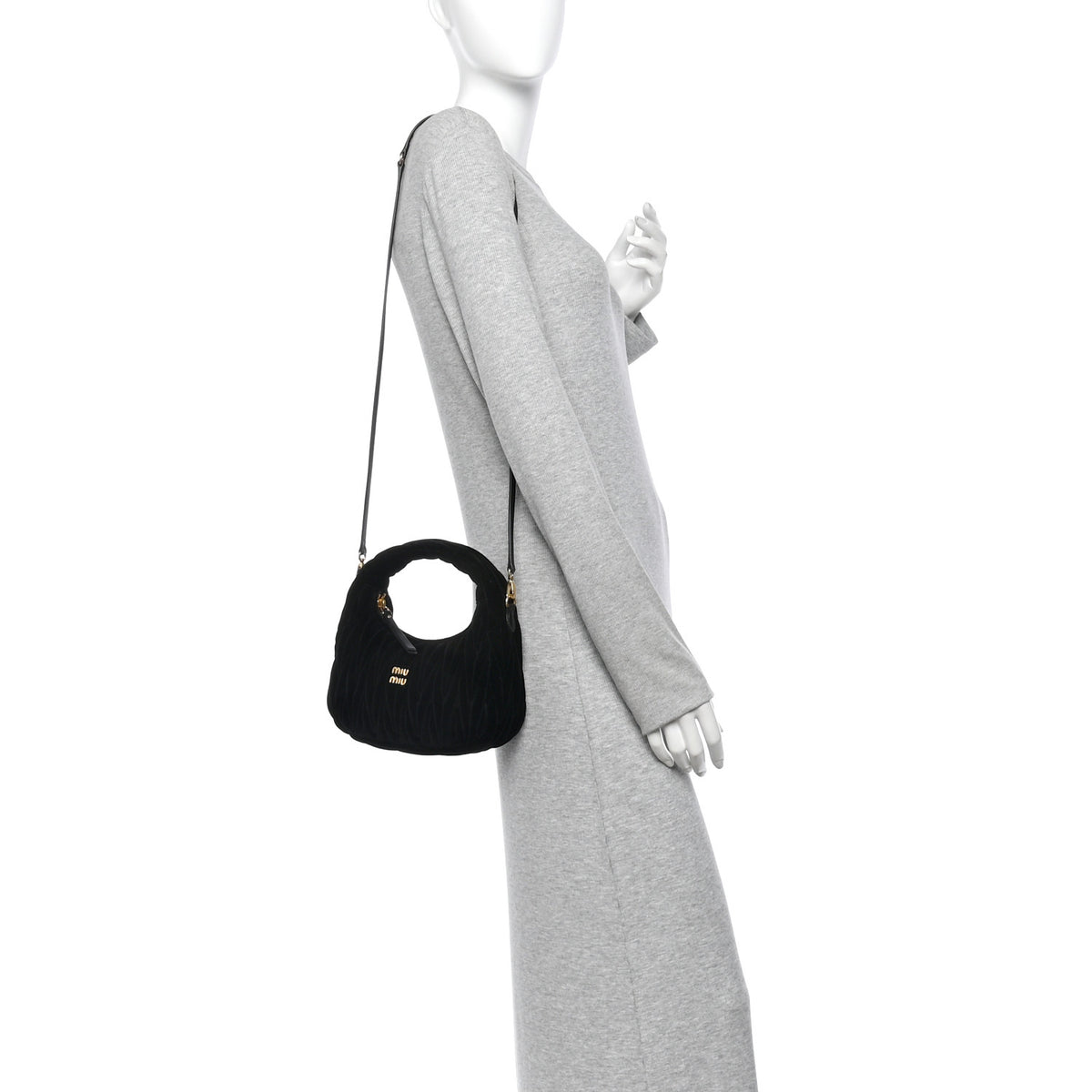 Miu Miu Velluto Matelasse Small Wander Hobo Black 2 of 11