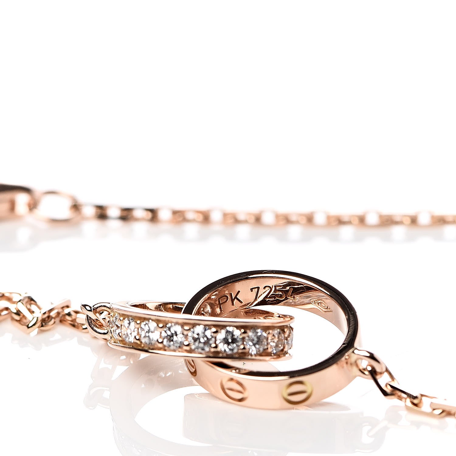 Cartier 18K Pink Gold Diamond Interlocking LOVE Necklace 6 of 8