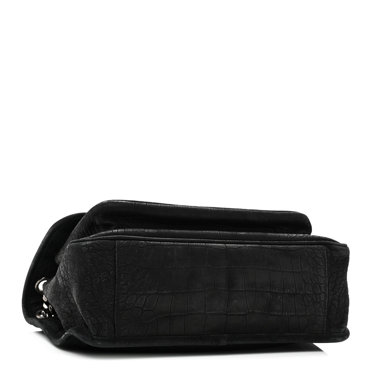 Nubuck Crocodile Embossed Monogram Medium Niki Chain Satchel Black