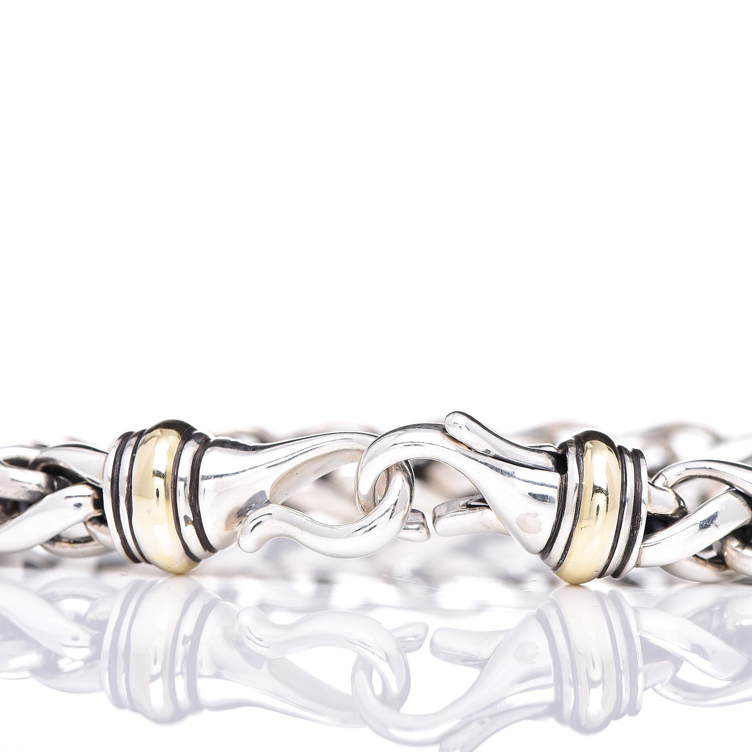 David Yurman Sterling Silver 18K Yellow Gold 8mm Wheat Chain Bracelet 4 of 5