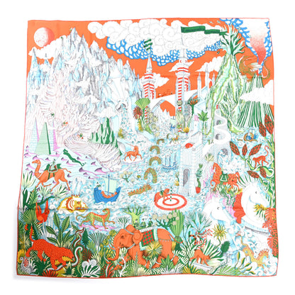 Hermes Silk Cashmere Cosmographia Universalis Shawl 140 Orange Bleu Ciel 1 of 6