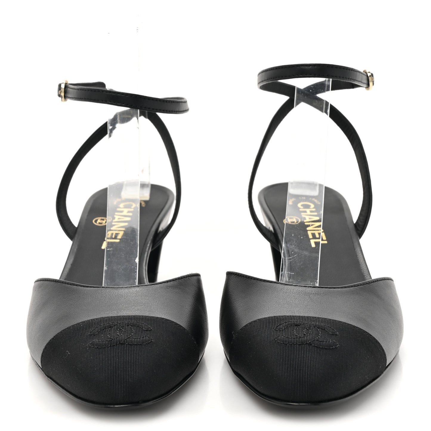 Lambskin Grosgrain Cap Toe CC Slingback Pumps 39.5 Black