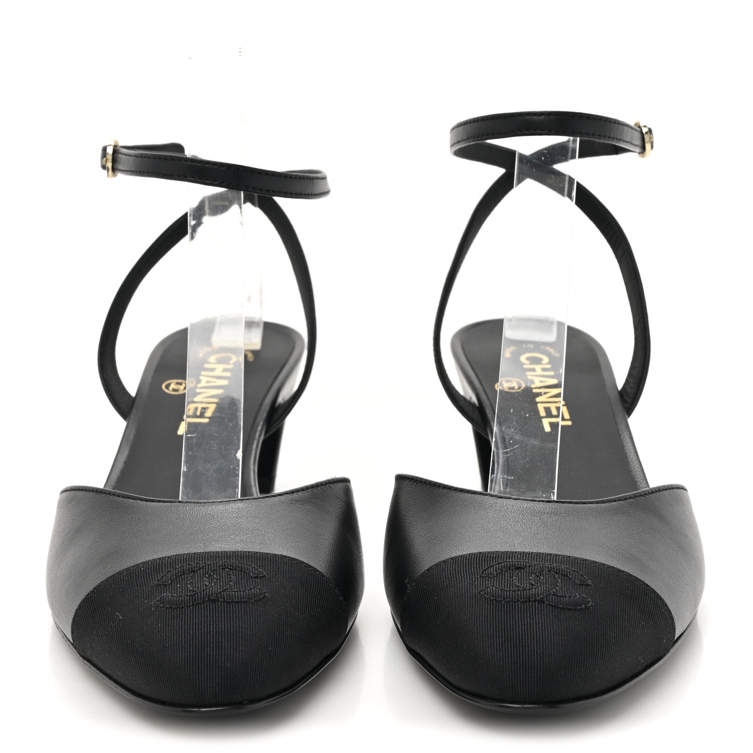 Chanel Lambskin Grosgrain Cap Toe CC Slingback Pumps 39.5 Black 2 of 9