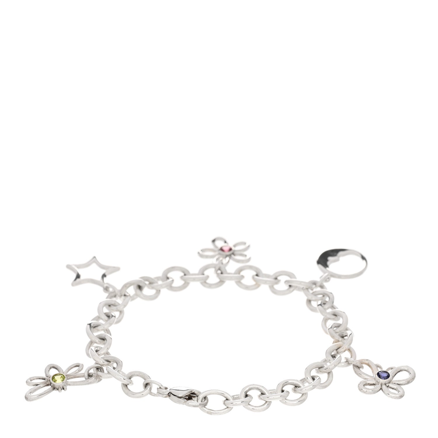 Tiffany Sterling Silver Peridot Rhodolite Iolite Charm Bracelet 2 of 3