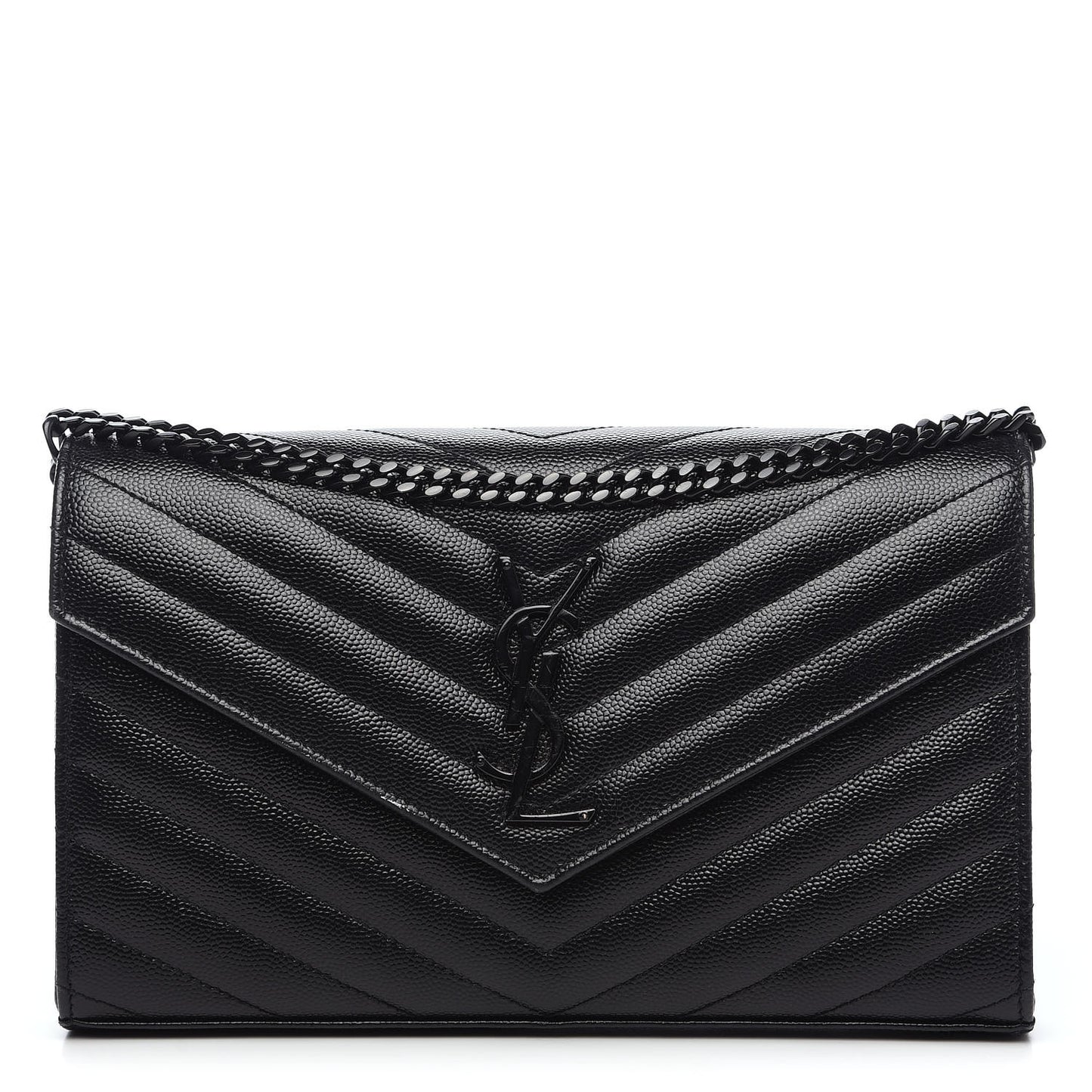 Grain De Poudre Matelasse Chevron Monogram Chain Wallet Black