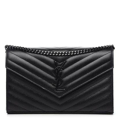 Saint Laurent Grain De Poudre Matelasse Chevron Monogram Chain Wallet Black 1 of 9