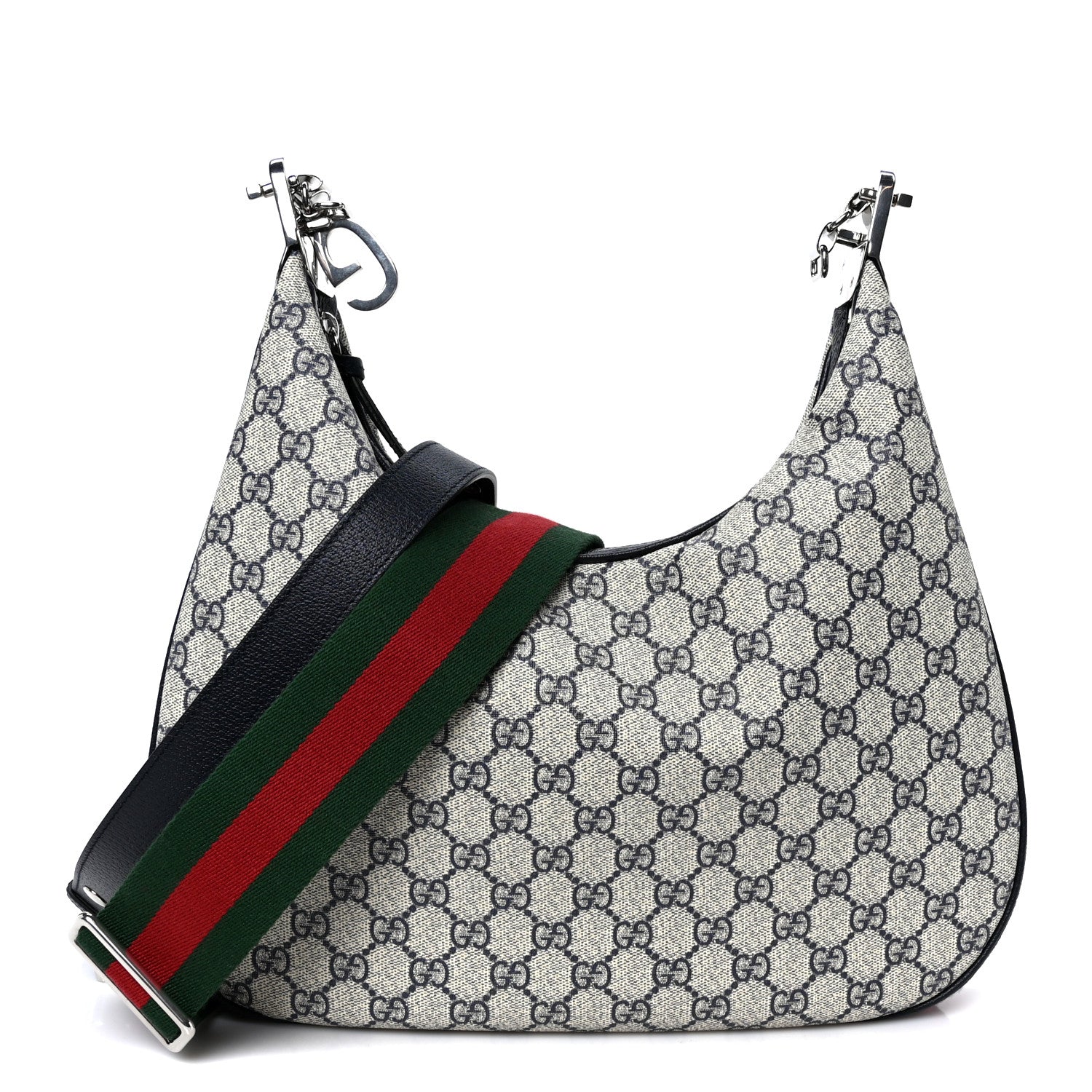 Gucci GG Supreme Monogram Textured Calfskin Web Large Attache Shoulder Bag Beige Blue 1 of 11