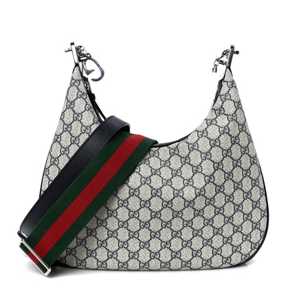 Gucci GG Supreme Monogram Textured Calfskin Web Large Attache Shoulder Bag Beige Blue 1 of 11