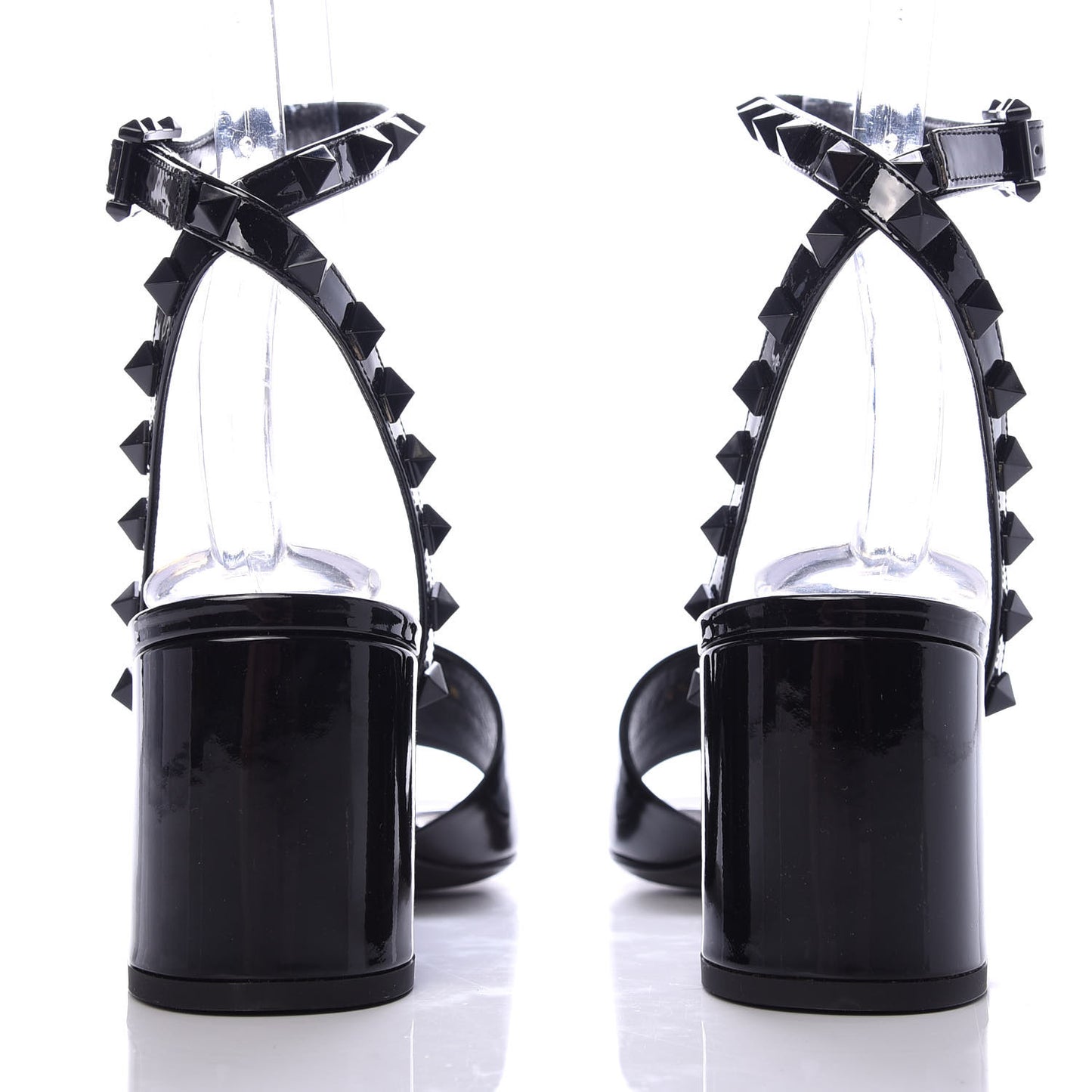 Patent Rockstud Block Ankle Strap 60mm Sandals 37.5 Black
