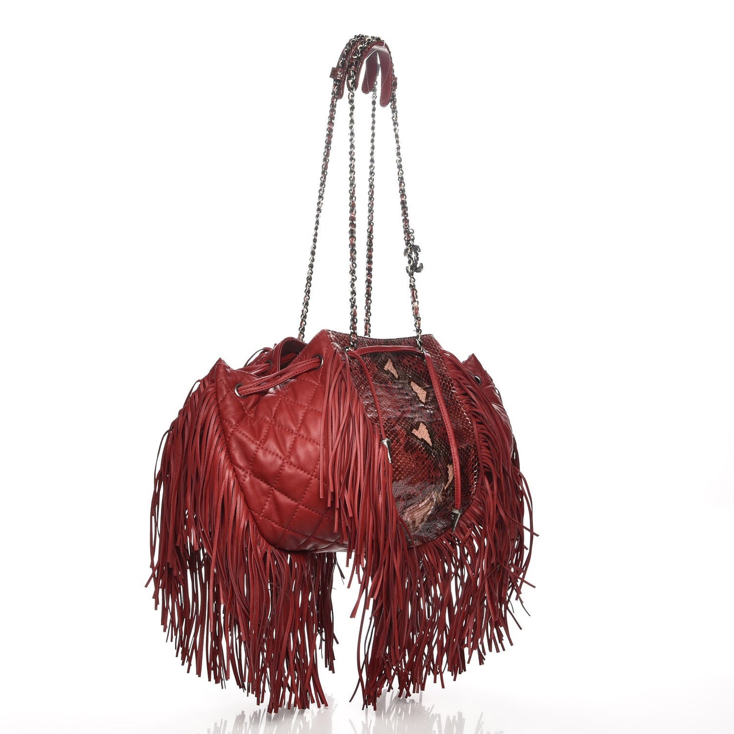 Lambskin Python Quilted Western Baluchon Fringe Bag Red