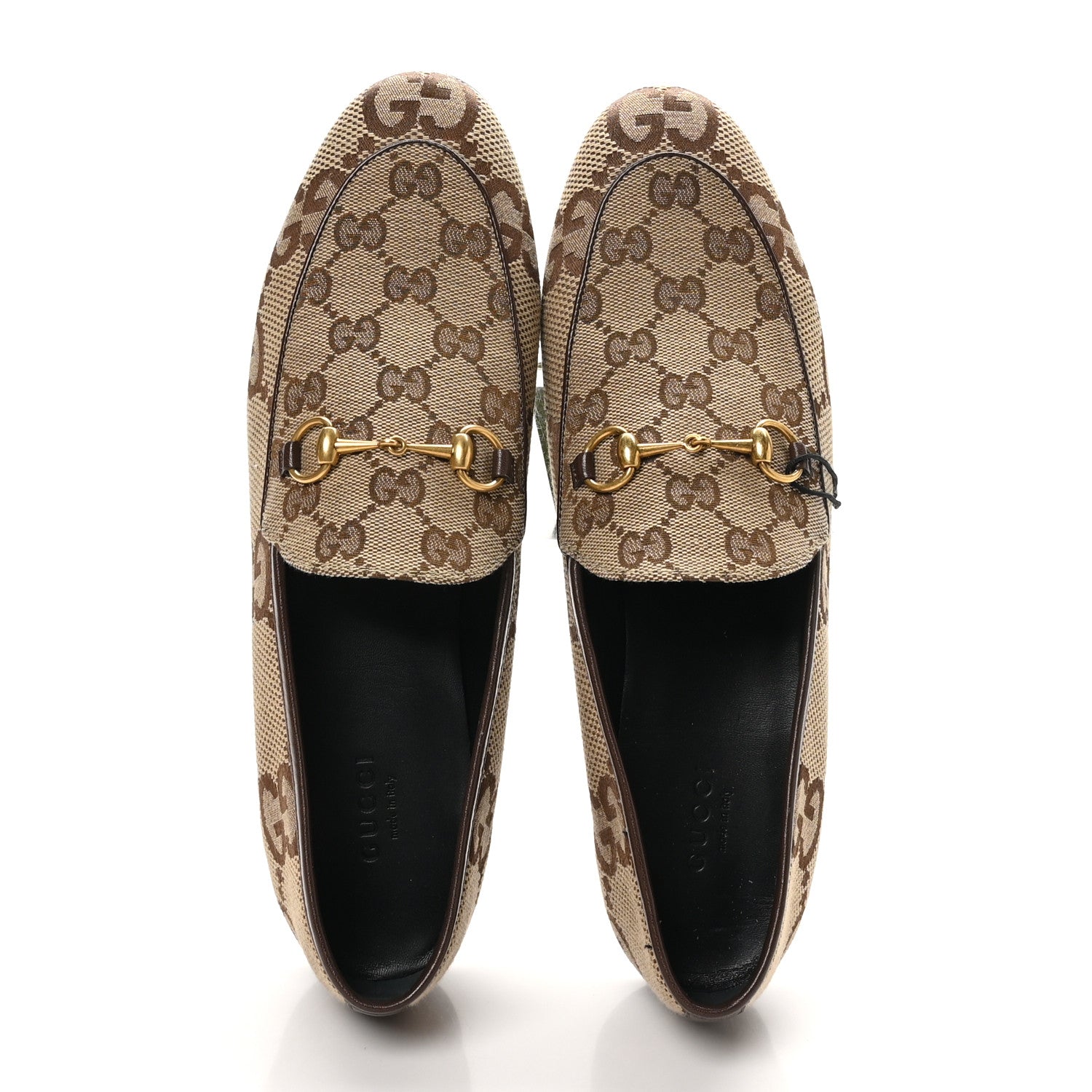 Gucci Monogram Jumbo GG Malaga Kid Horsebit Womens Jordaan Loafers 39.5 Camel Ebony New Acero Beige 2 of 10