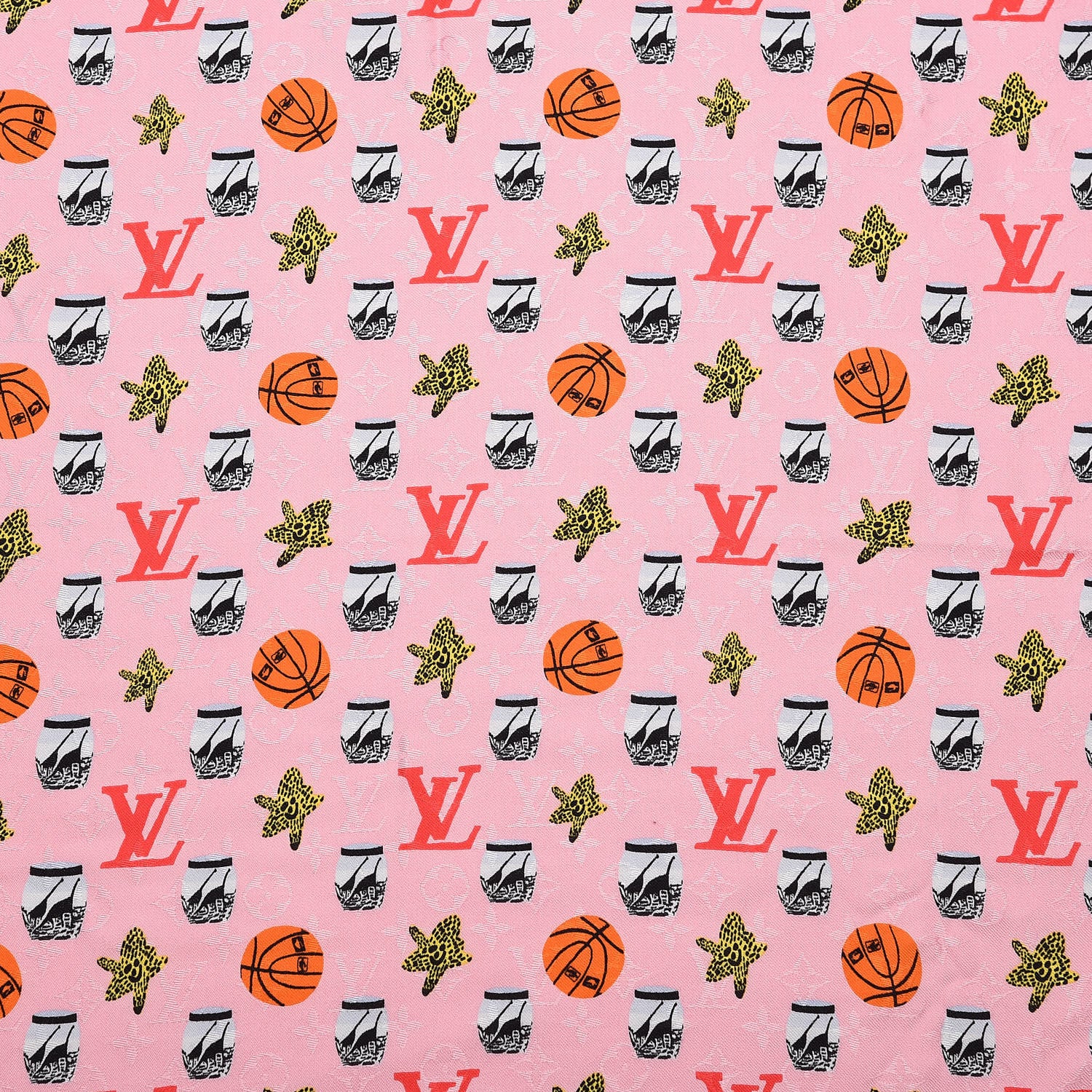 Louis Vuitton Jonas Wood Silk Wool Monogram Stole Pink 4 of 5