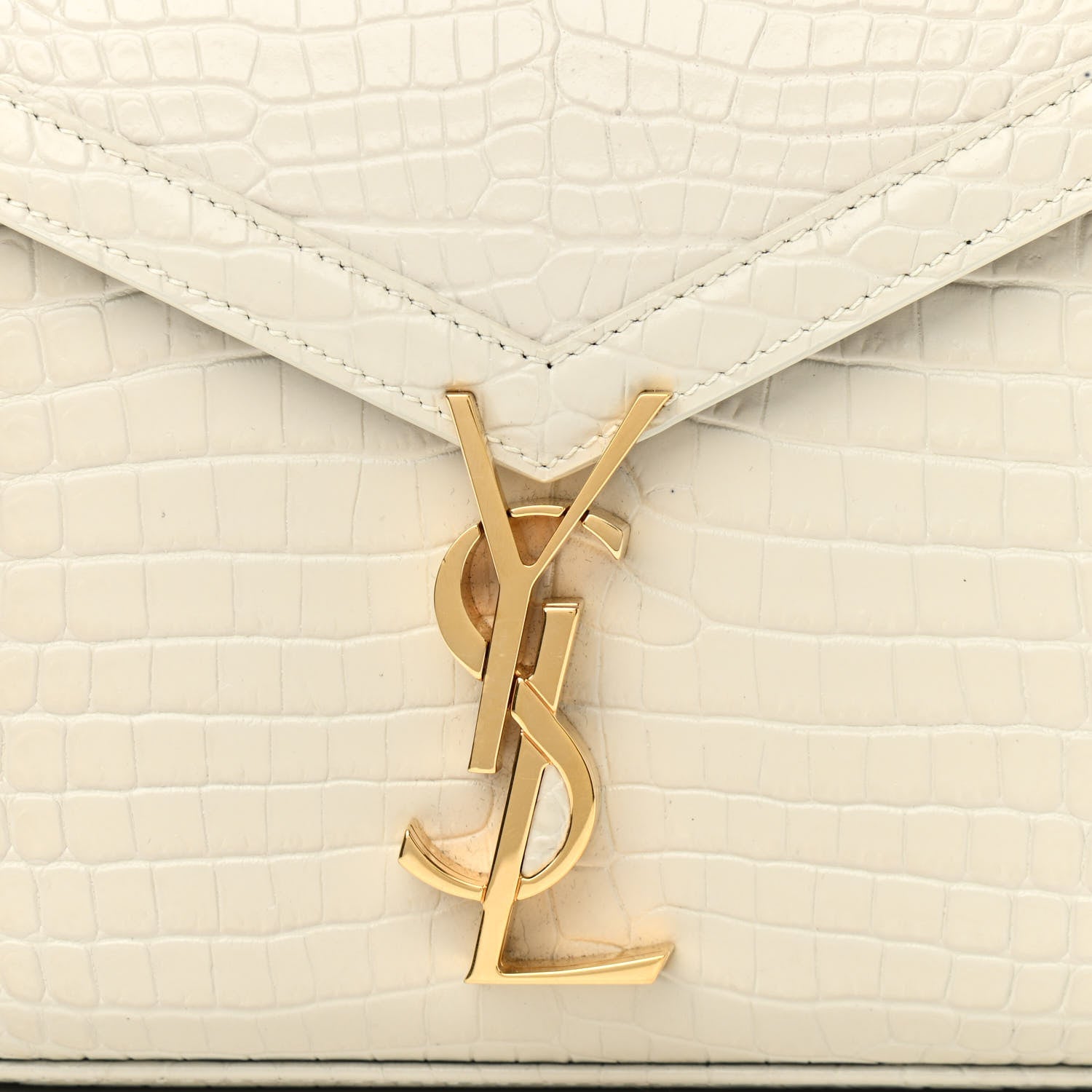 Saint Laurent Crocodile Embossed Mini Classic Monogram Cassandra Top Handle Crema Soft 8 of 10