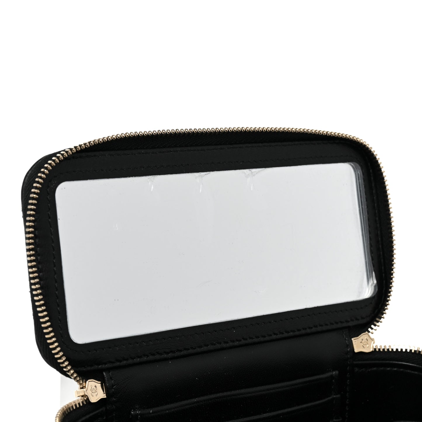 Lambskin Quilted Small Top Handle Vanity Case With Chain Black