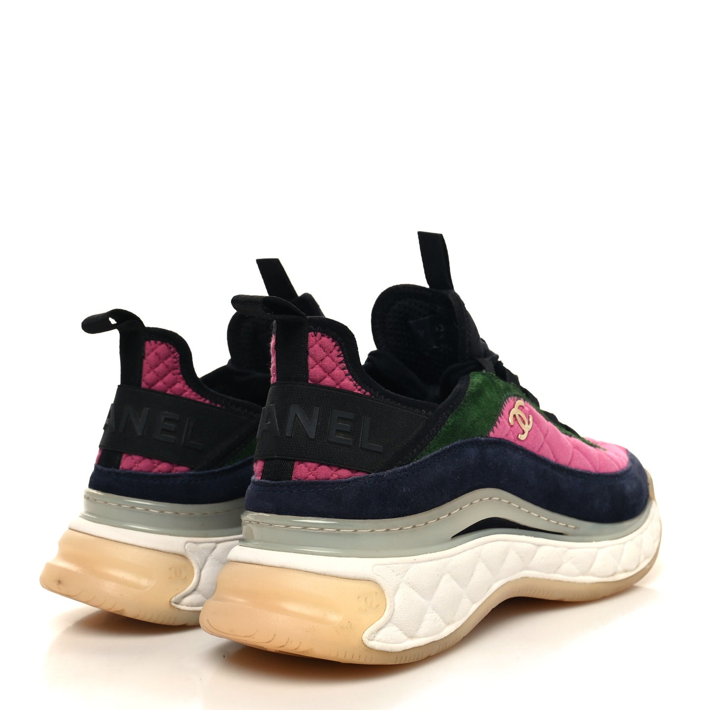 Velvet Calfskin Mixed Fibers CC Sneakers 39 Dark Pink Green