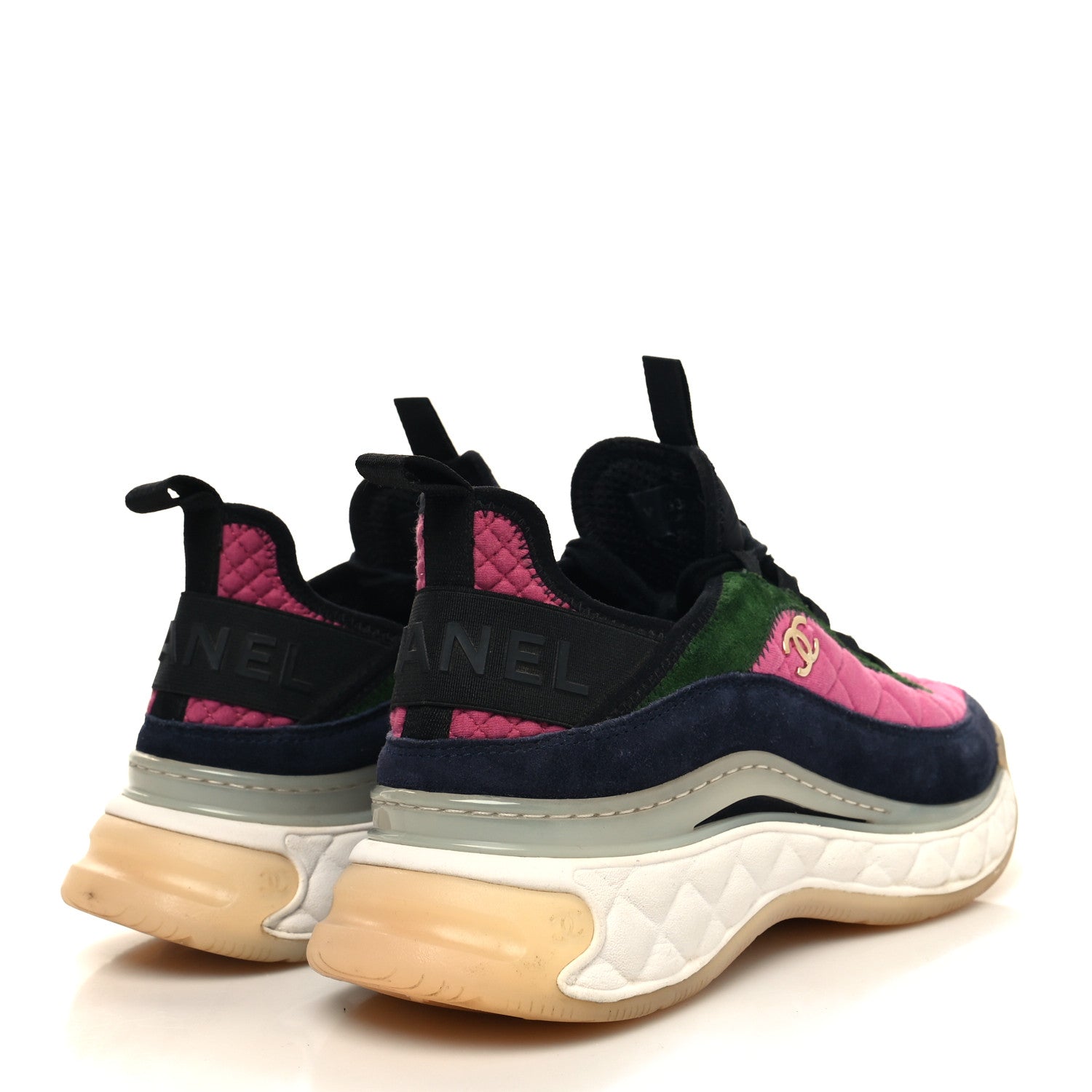 Chanel Velvet Calfskin Mixed Fibers CC Sneakers 39 Dark Pink Green 4 of 8
