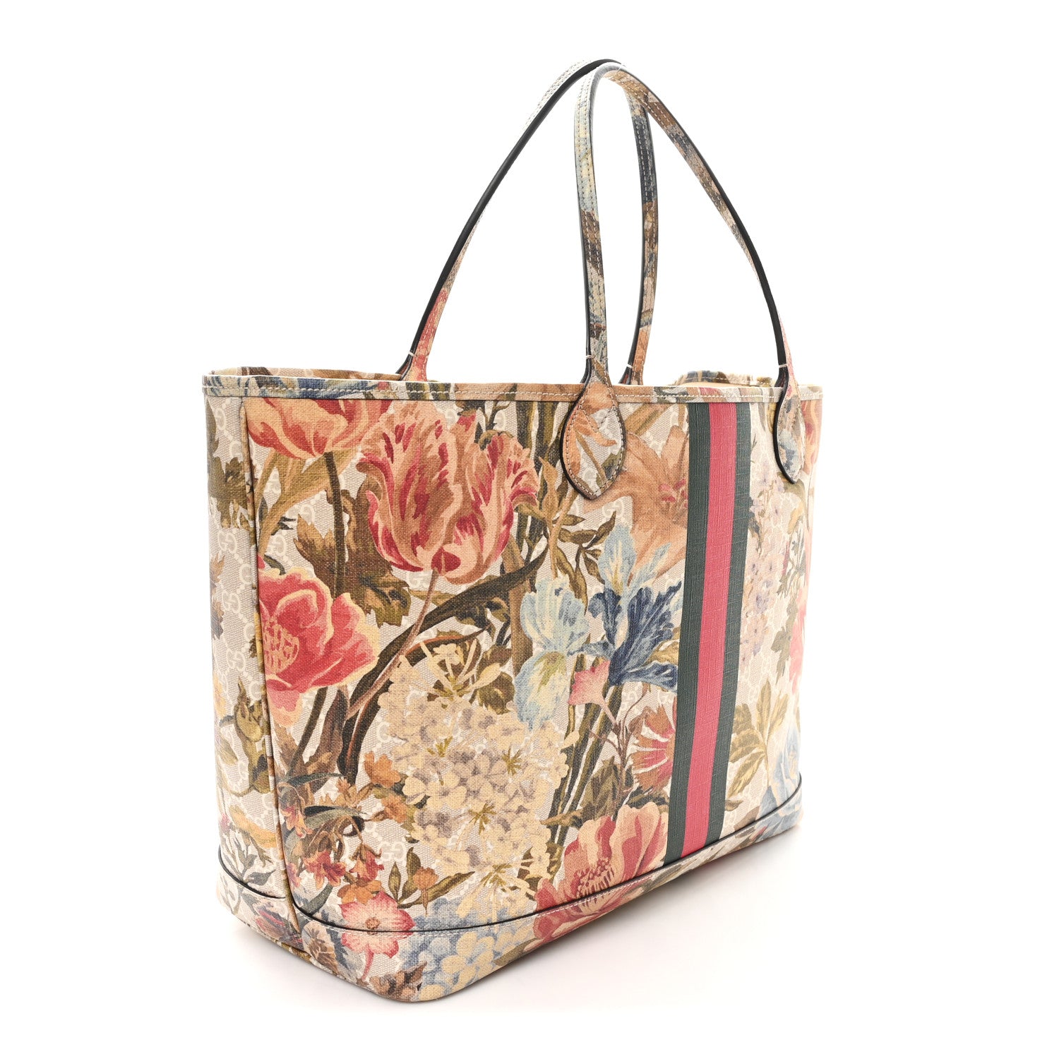 Gucci GG Supreme Monogram Water Flora Web Large Ophidia Tote Beige White Multicolor 3 of 11