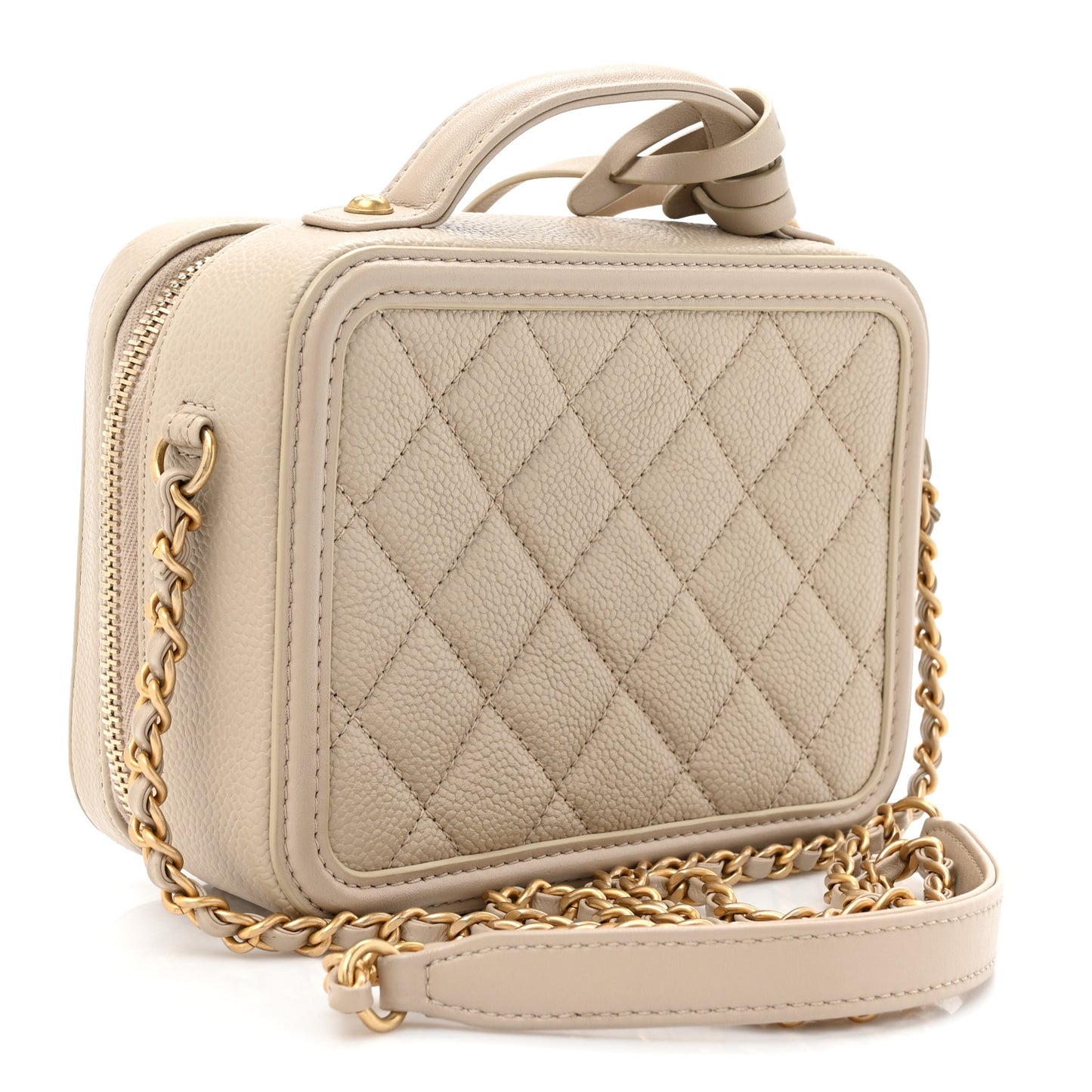 Caviar Quilted Small CC Filigree Vanity Case Beige