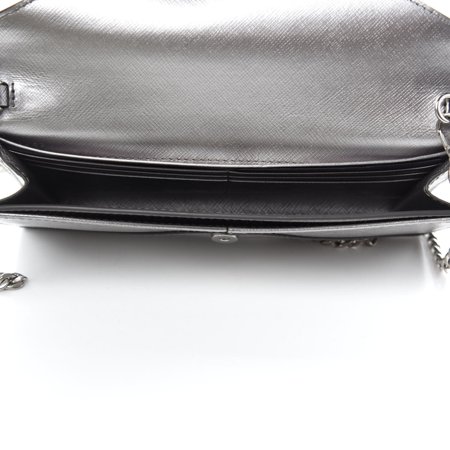 Prada Metallic Saffiano Triangle Mini Crossbody Bag Cromo 5 of 11