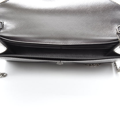 Prada Metallic Saffiano Triangle Mini Crossbody Bag Cromo 5 of 11