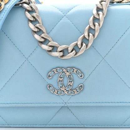 Chanel Lambskin Quilted Chanel 19 Wallet On Chain WOC Light Blue 9 of 14