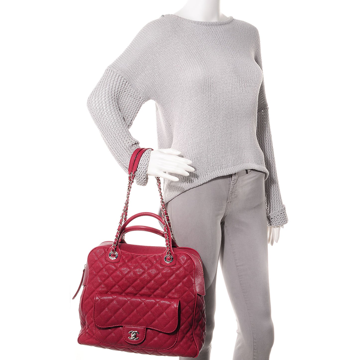 Caviar Quilted CC Paradoxal Bowling Bag Red