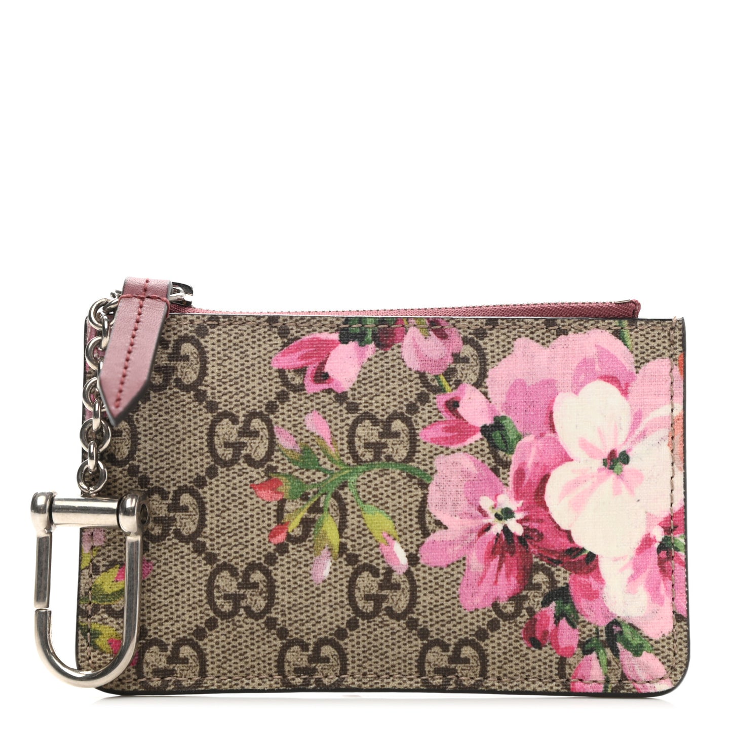 GG Supreme Monogram Blooms Key Ring Coin Case Beige Multicolor Dry Rose