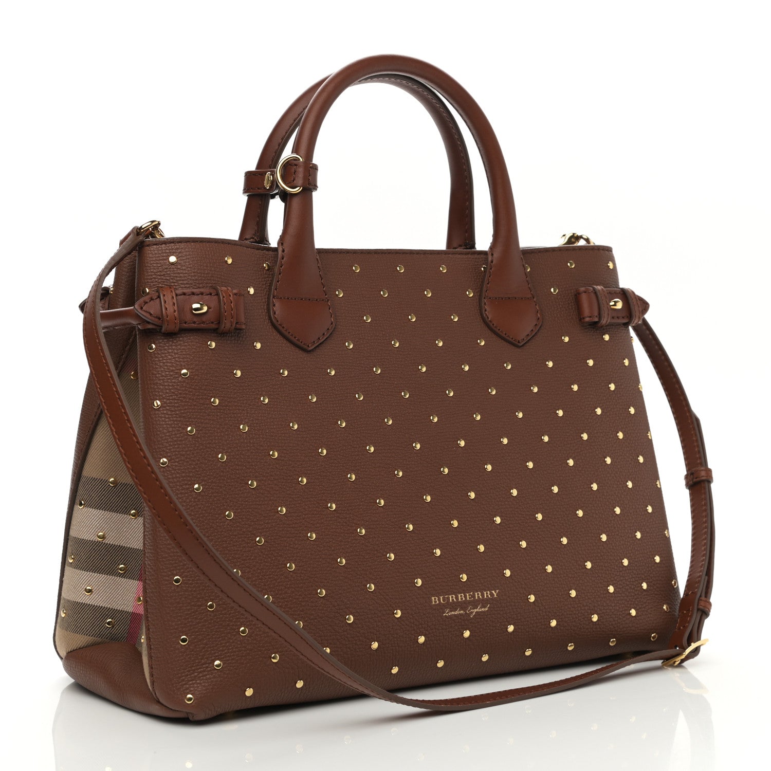 Burberry Grainy Calfskin Studded Medium Banner Tote Tan 2 of 10
